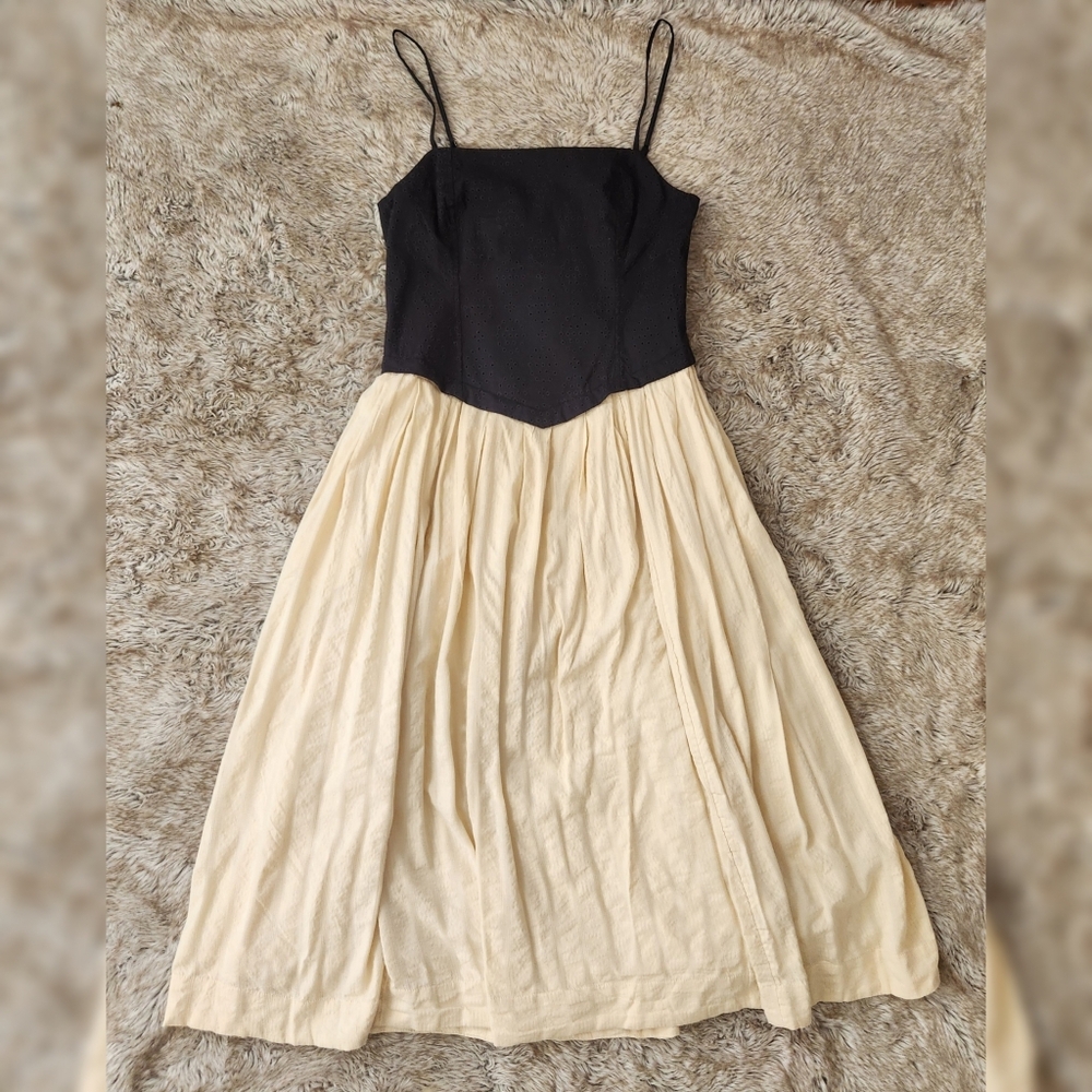 Free People‎ Salvador Midi Dress Black/Biscotti Beige Combo Women's Size XL - Picture 3 of 14